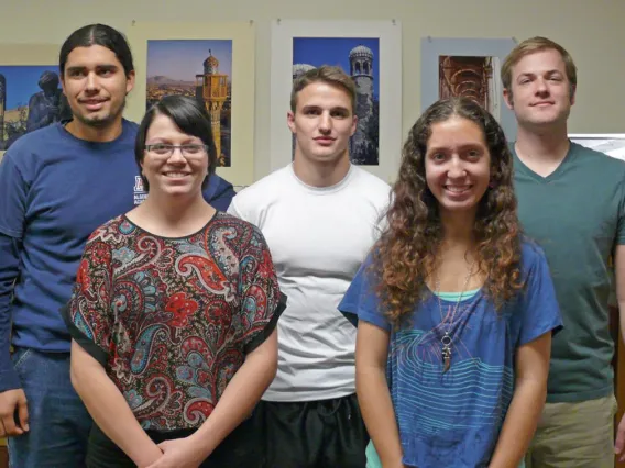 Five members of the Arabic Flagship Program pose for a picture.